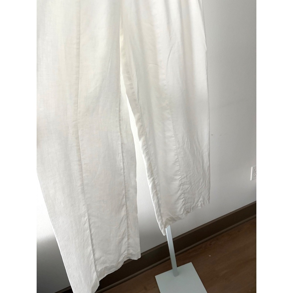 Sigrid Olsen Minimalist 100% Linen White Smocked Wide Leg Pants Size Large Beach - Picture 9 of 9
